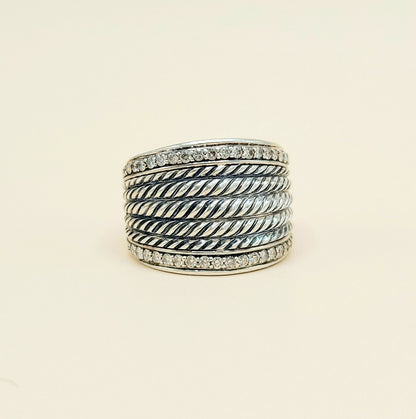 David Yurman Wheaton Diamond Band Ring Sterling Silver 0.49 TCW 17mm Size 7