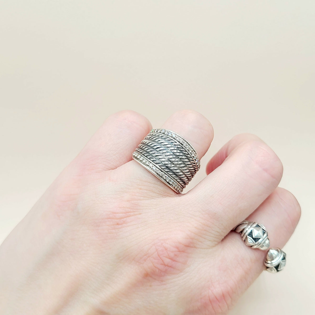 David Yurman Wheaton Diamond Band Ring Sterling Silver 0.49 TCW 17mm Size 7