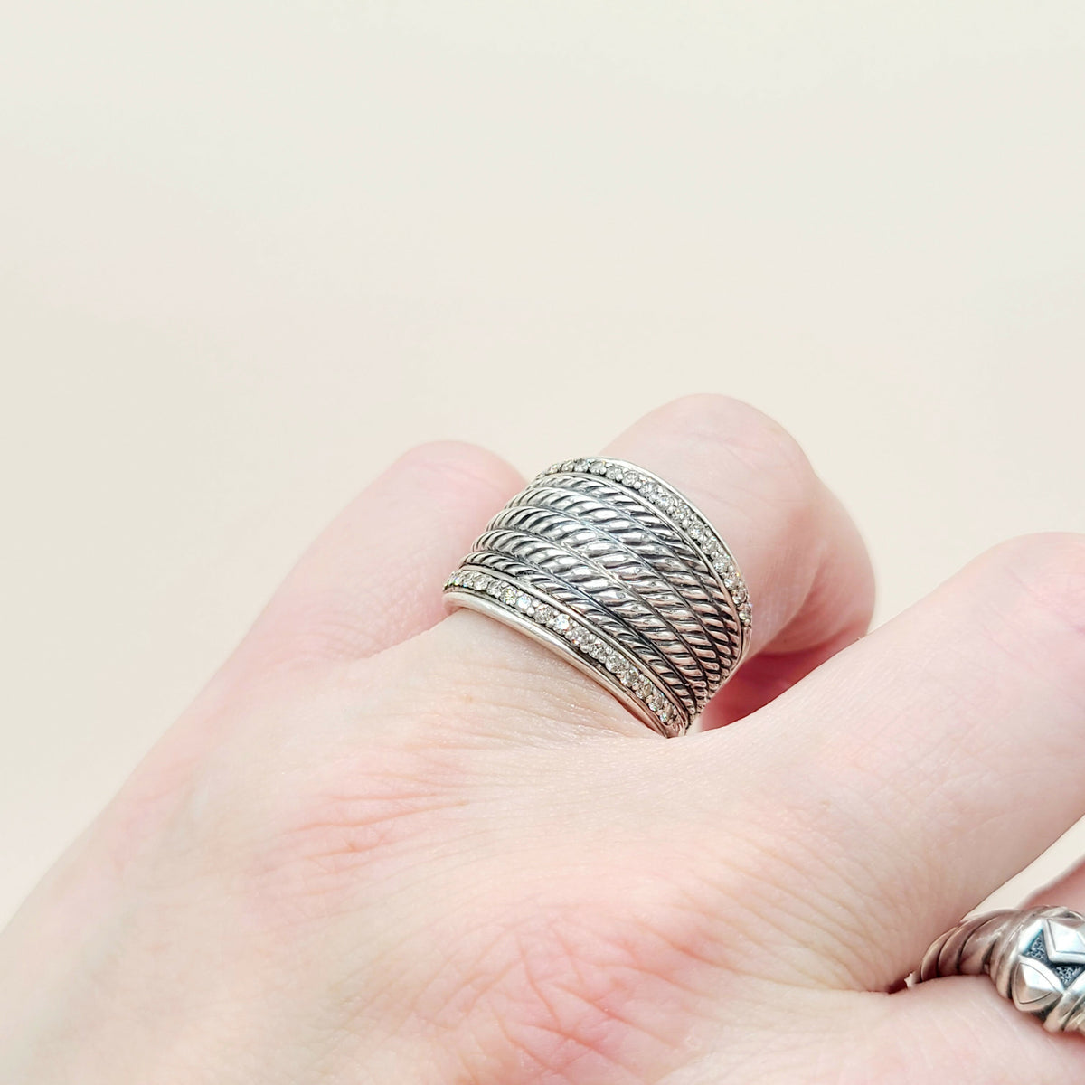 David Yurman Wheaton Diamond Band Ring Sterling Silver 0.49 TCW 17mm Size 7