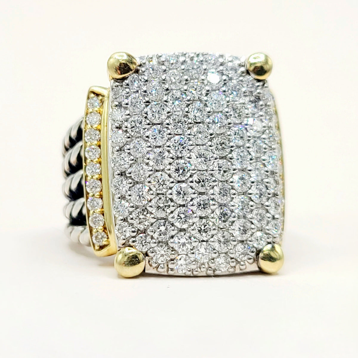David Yurman Wheaton Pavé Diamond Ring Sterling Silver 18K Gold 2.06 TCW Size 6.5