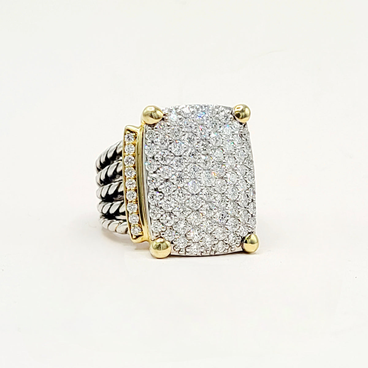 David Yurman Wheaton Pavé Diamond Ring Sterling Silver 18K Gold 2.06 TCW Size 6.5