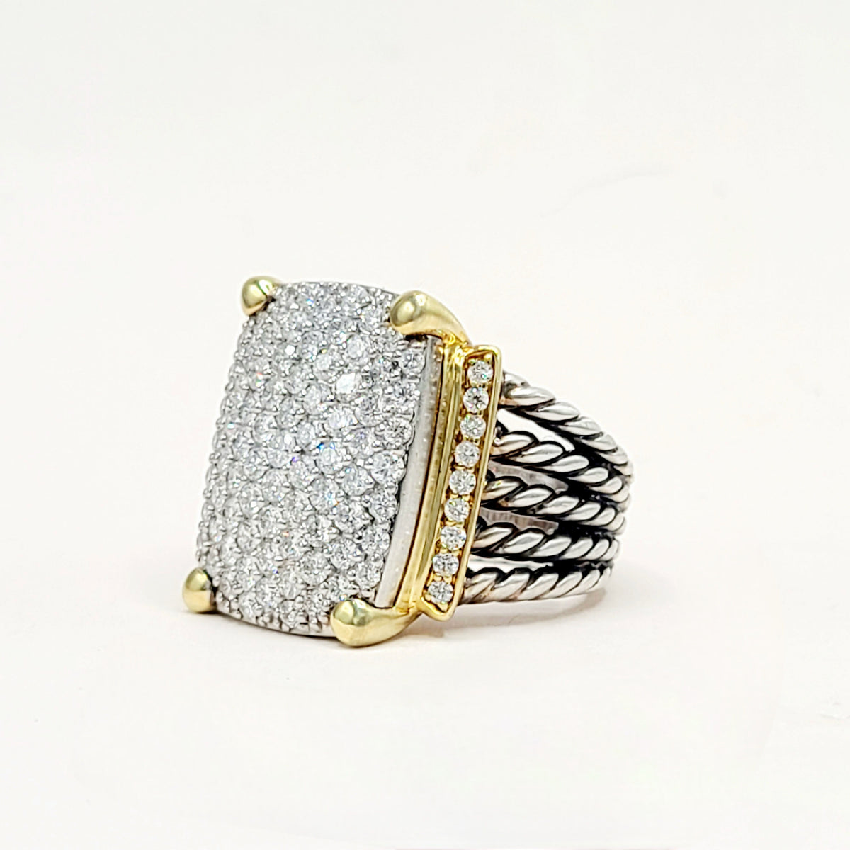 David Yurman Wheaton Pavé Diamond Ring Sterling Silver 18K Gold 2.06 TCW Size 6.5