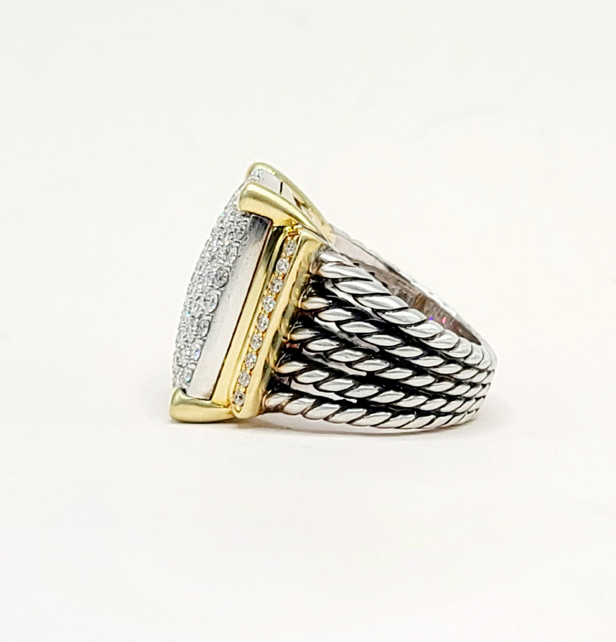 David Yurman Wheaton Pavé Diamond Ring Sterling Silver 18K Gold 2.06 TCW Size 6.5