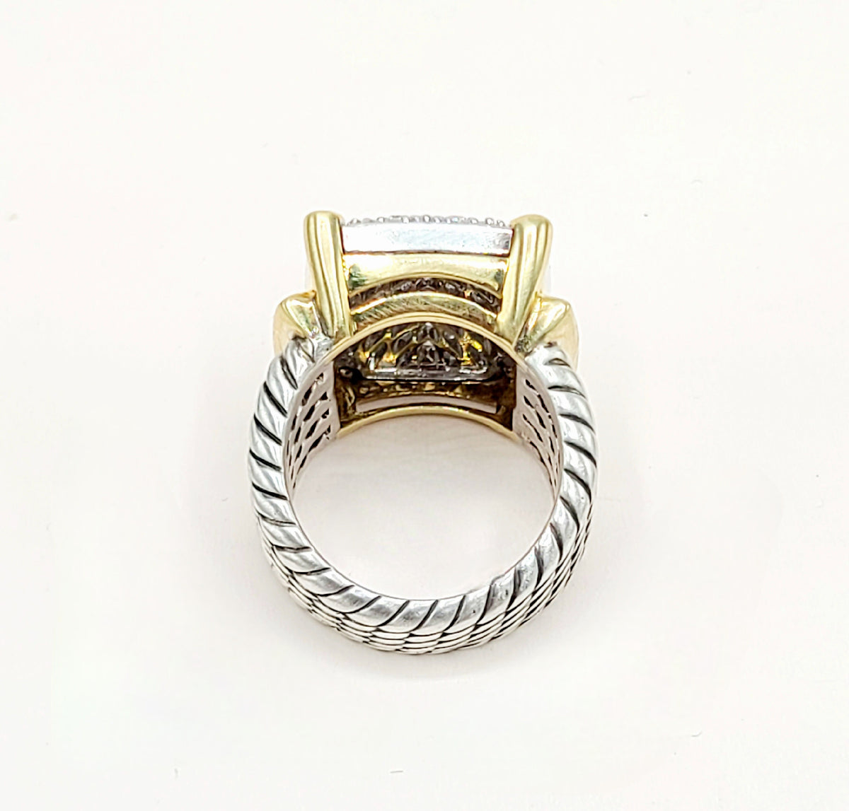 David Yurman Wheaton Pavé Diamond Ring Sterling Silver 18K Gold 2.06 TCW Size 6.5