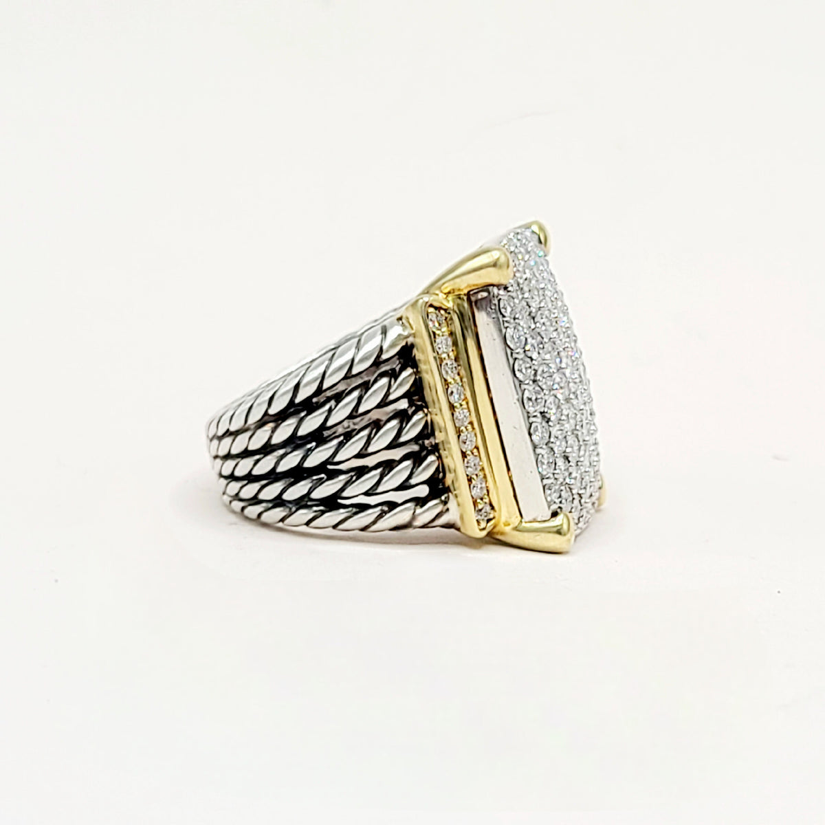 David Yurman Wheaton Pavé Diamond Ring Sterling Silver 18K Gold 2.06 TCW Size 6.5
