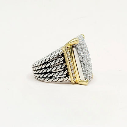 David Yurman Wheaton Pavé Diamond Ring Sterling Silver 18K Gold 2.06 TCW Size 6.5