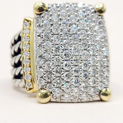 David Yurman Wheaton Pavé Diamond Ring Sterling Silver 18K Gold 2.06 TCW Size 6.5