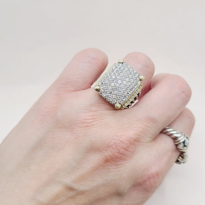 David Yurman Wheaton Pavé Diamond Ring Sterling Silver 18K Gold 2.06 TCW Size 6.5
