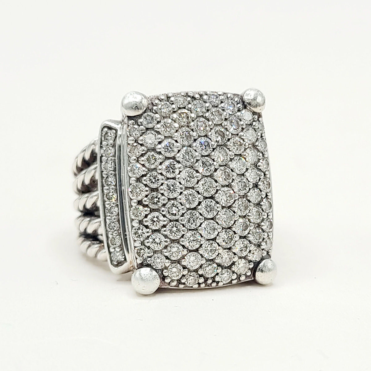 David Yurman Wheaton Pavé Diamond Ring Sterling Silver 2.06 TCW Size 6.5