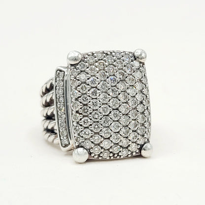 David Yurman Wheaton Pavé Diamond Ring Sterling Silver 2.06 TCW Size 6.5