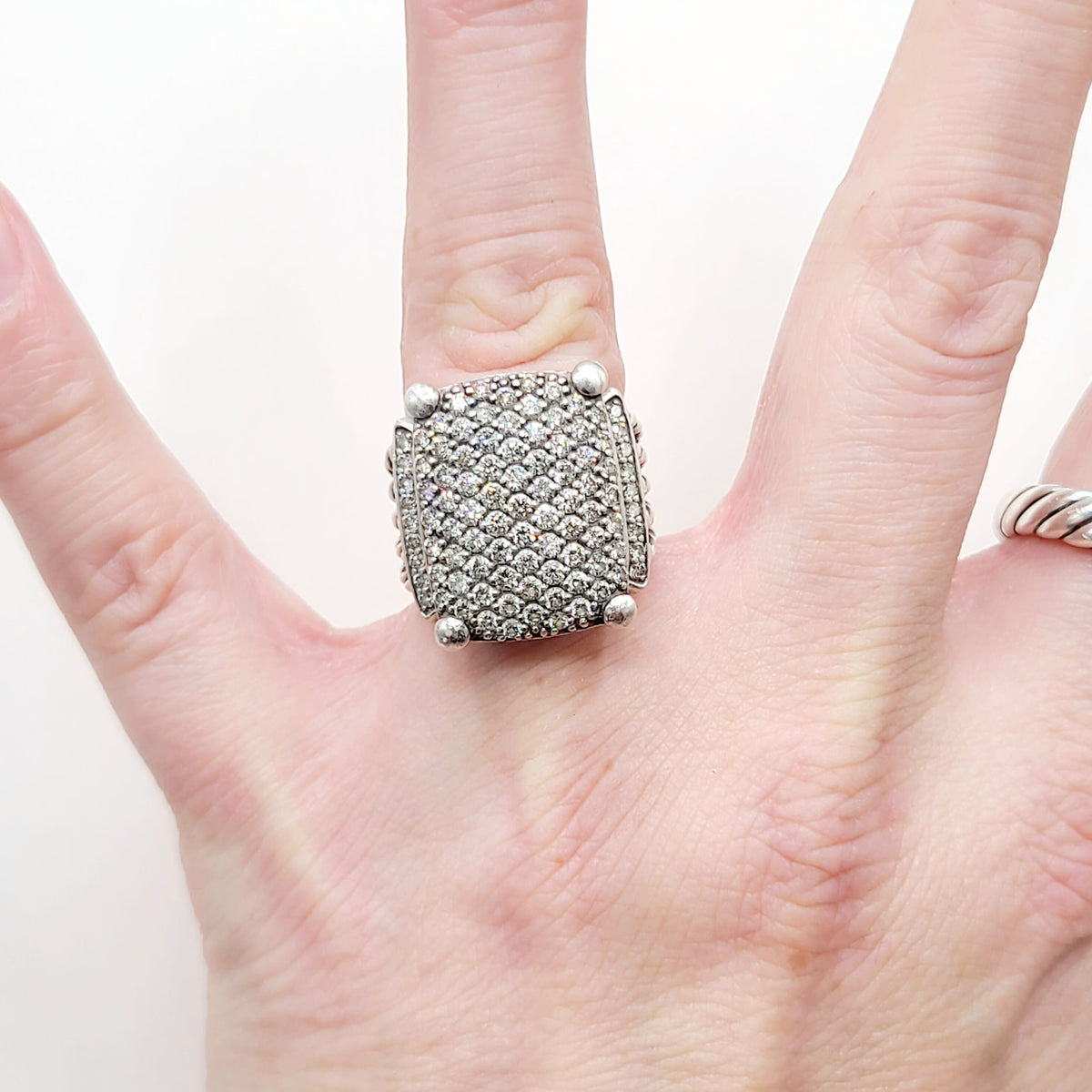 David Yurman Wheaton Pavé Diamond Ring Sterling Silver 2.06 TCW Size 6.5