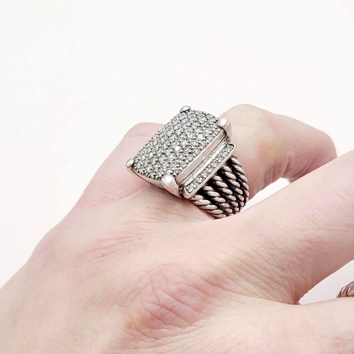 David Yurman Wheaton Pavé Diamond Ring Sterling Silver 2.06 TCW Size 6.5