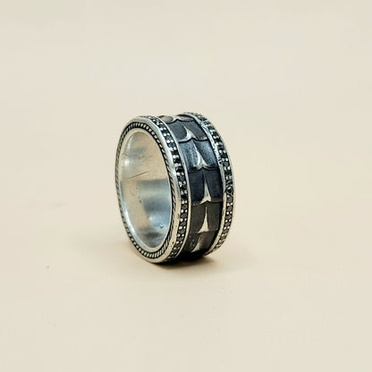 David Yurman Wide Armory Black Diamond Band Ring Sterling Silver 0.75 TCW 12mm