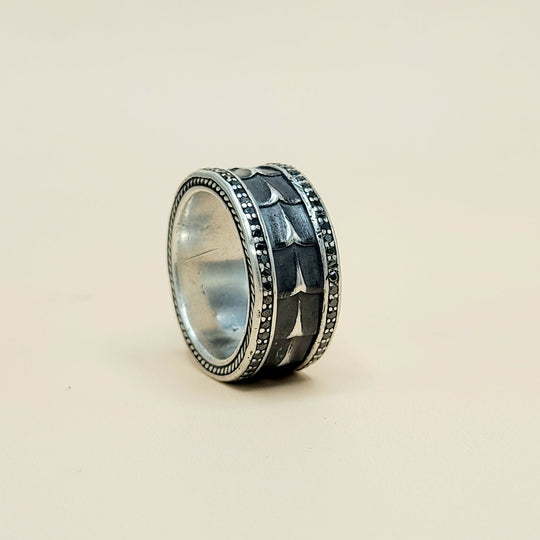 David Yurman Wide Armory Black Diamond Band Ring Sterling Silver 0.75 TCW 12mm