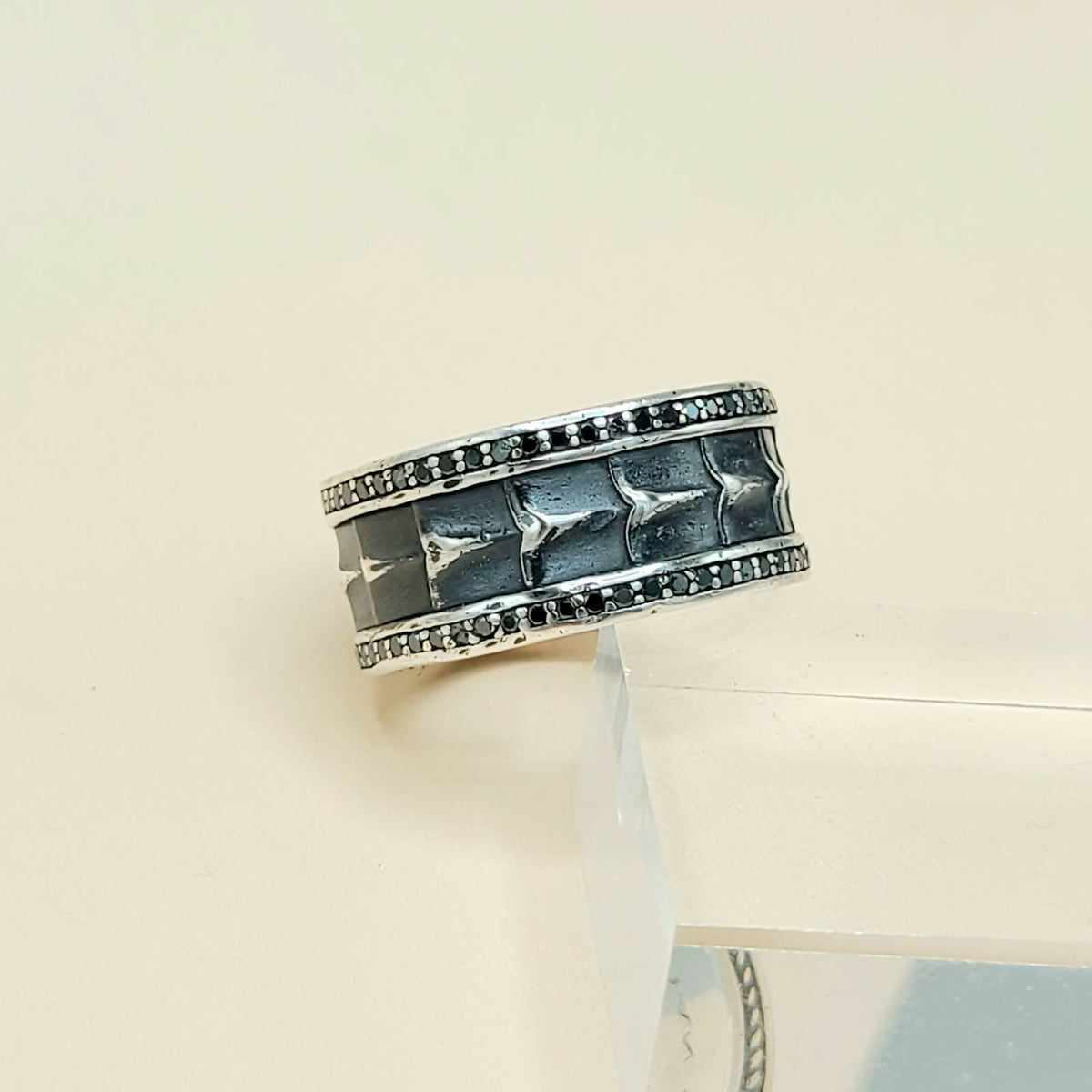 David Yurman Wide Armory Black Diamond Band Ring Sterling Silver 0.75 TCW 12mm
