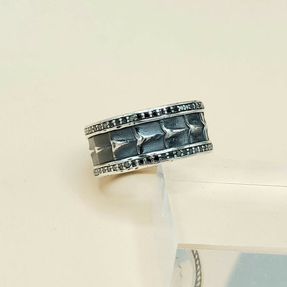 David Yurman Wide Armory Black Diamond Band Ring Sterling Silver 0.75 TCW 12mm