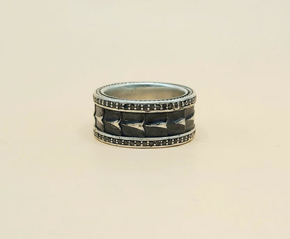 David Yurman Wide Armory Black Diamond Band Ring Sterling Silver 0.75 TCW 12mm