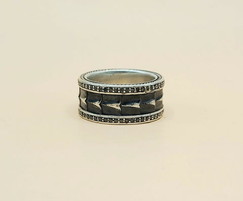 David Yurman Wide Armory Black Diamond Band Ring Sterling Silver 0.75 TCW 12mm