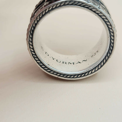 hallmark of David Yurman Wide Armory Black Diamond Band Ring Sterling Silver 0.75 TCW 12mm