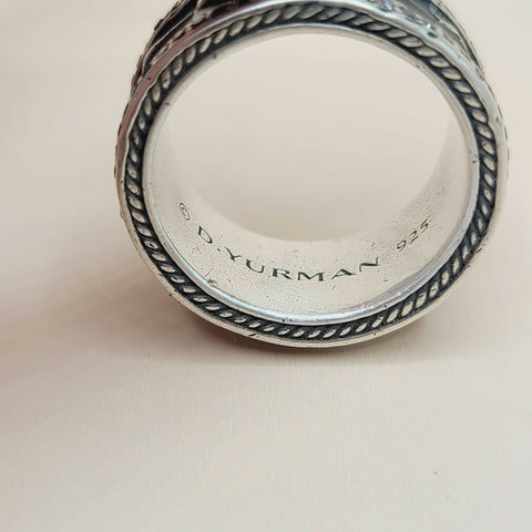 hallmark of David Yurman Wide Armory Black Diamond Band Ring Sterling Silver 0.75 TCW 12mm