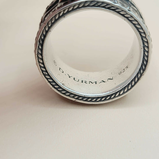 hallmark of David Yurman Wide Armory Black Diamond Band Ring Sterling Silver 0.75 TCW 12mm