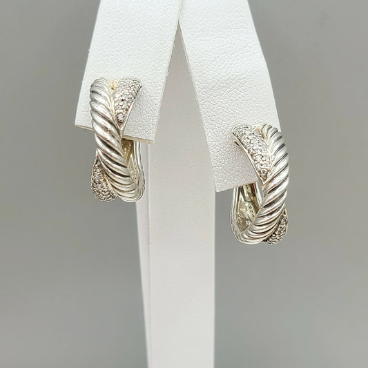 David Yurman Wide Crossover X Earrings With Diamonds