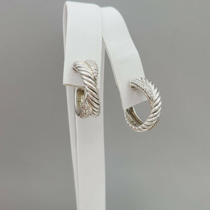 David Yurman Wide Crossover X Earrings With Diamonds