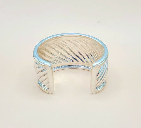  David Yurman Wide Sculpted Silver Gold Thoroughbred Cuff Bracelet