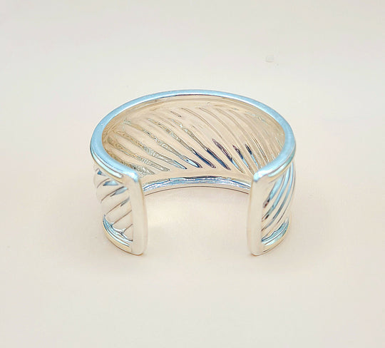  David Yurman Wide Sculpted Silver Gold Thoroughbred Cuff Bracelet