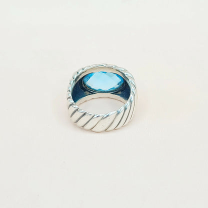 back view David Yurman Wide Silver & Gold Blue Topaz Hampton Cable Ring