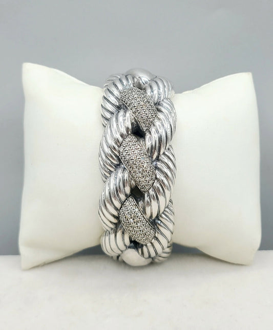  David Yurman-Wide-Woven-Cable Diamond Cuff Bracelet