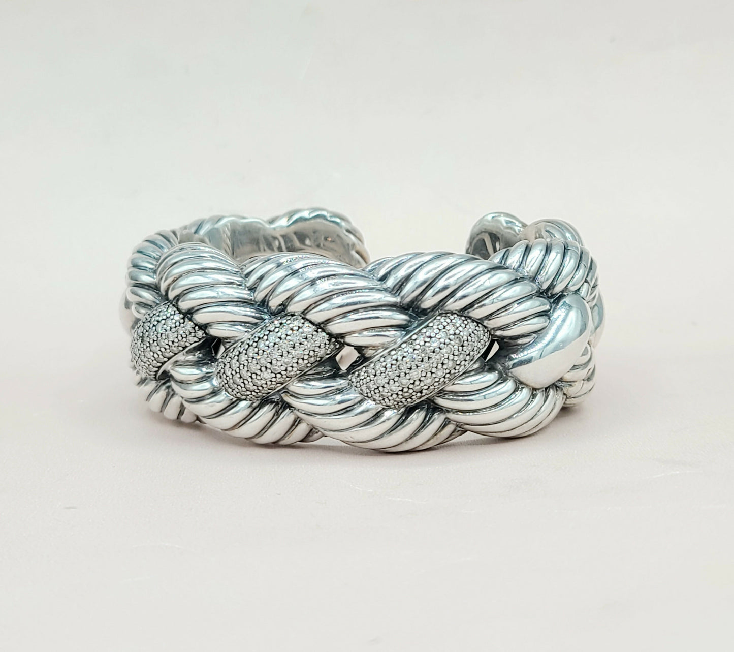  David Yurman-Wide-Woven-Cable Diamond Cuff Bracelet