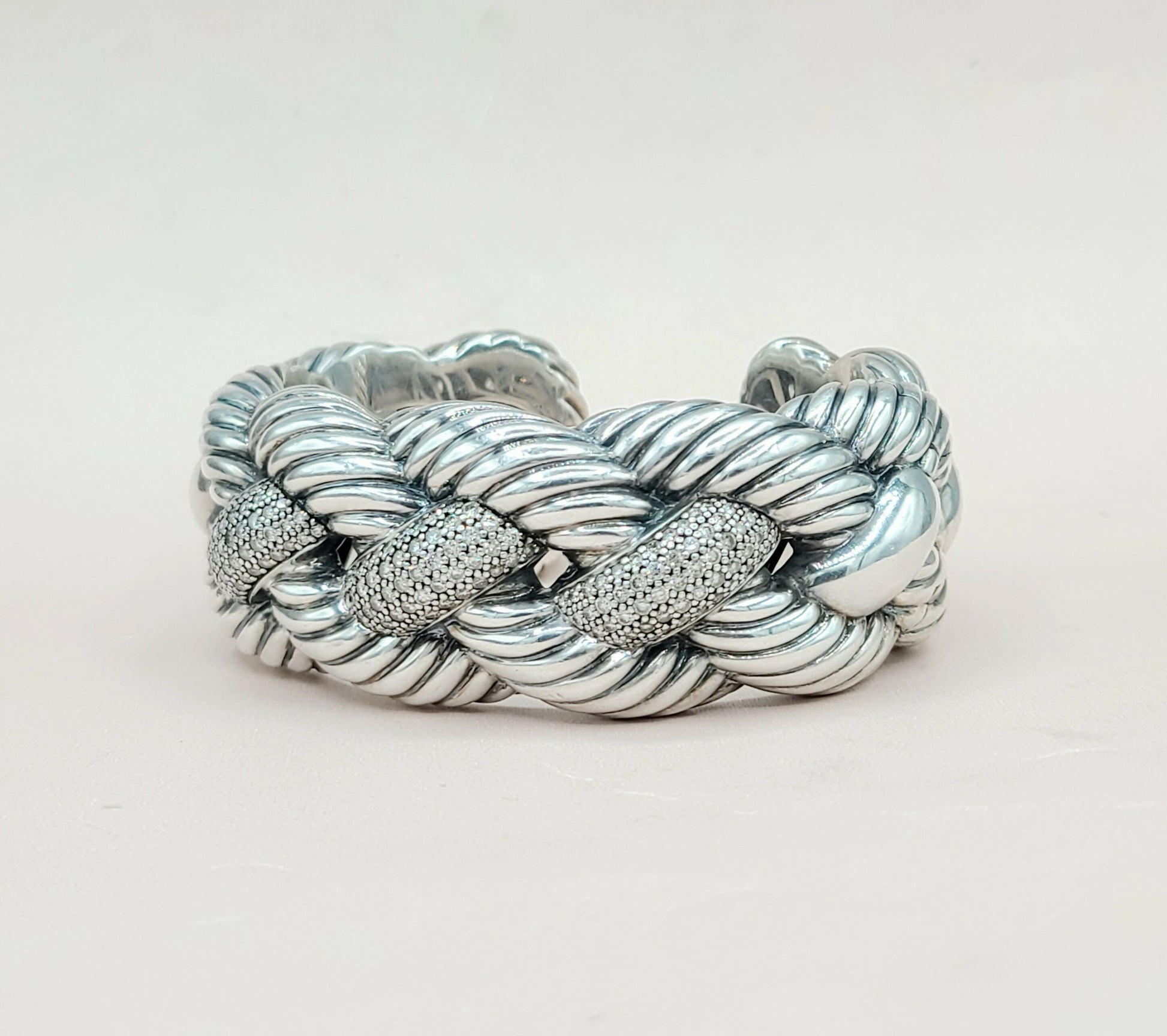  David Yurman-Wide-Woven-Cable Diamond Cuff Bracelet