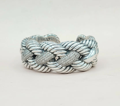  David Yurman-Wide-Woven-Cable Diamond Cuff Bracelet