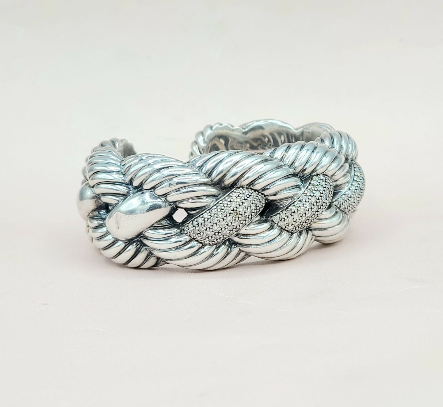  David Yurman-Wide-Woven-Cable Diamond Cuff Bracelet