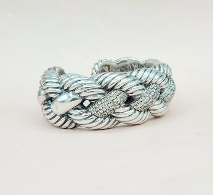  David Yurman-Wide-Woven-Cable Diamond Cuff Bracelet