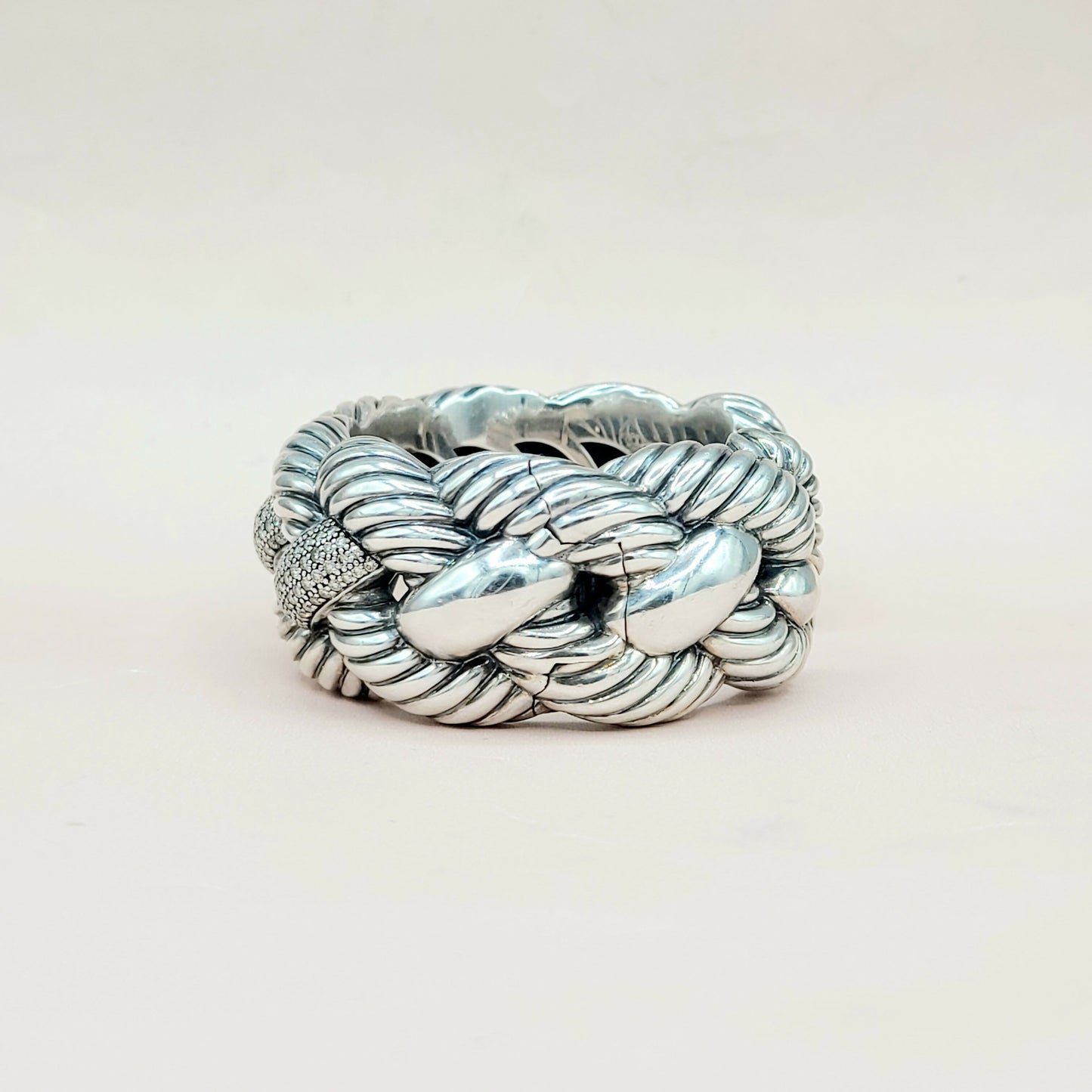  David Yurman-Wide-Woven-Cable Diamond Cuff Bracelet