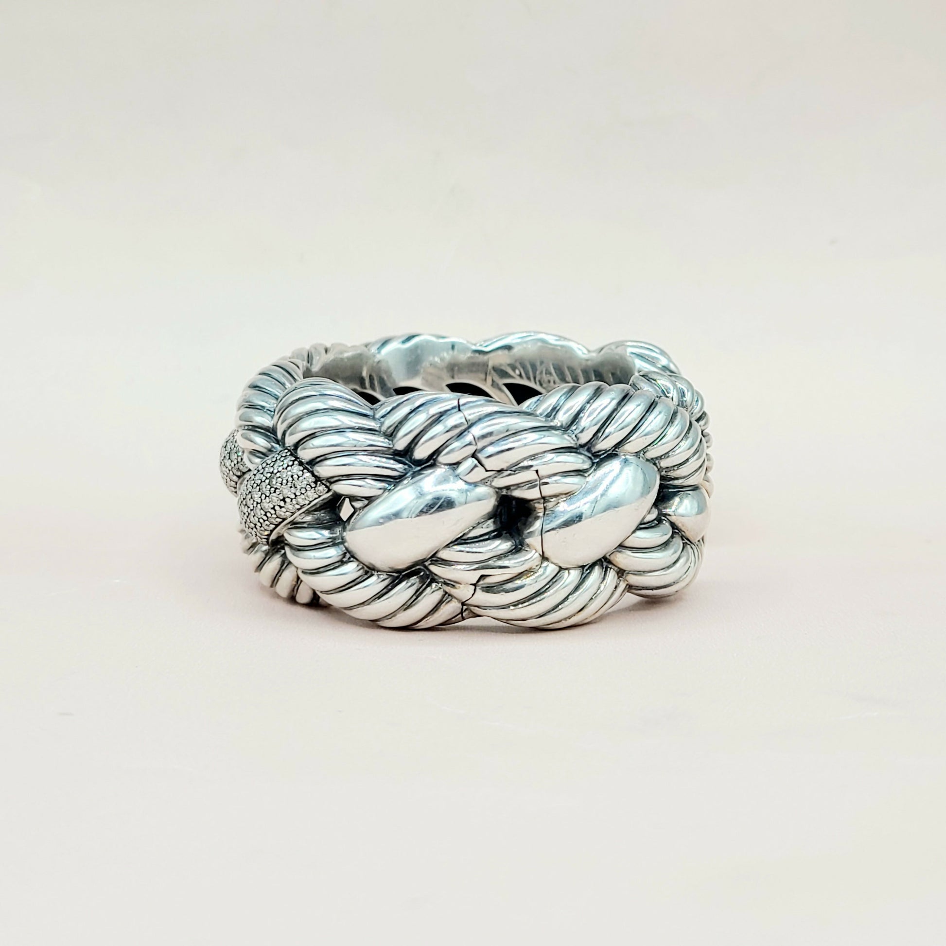  David Yurman-Wide-Woven-Cable Diamond Cuff Bracelet