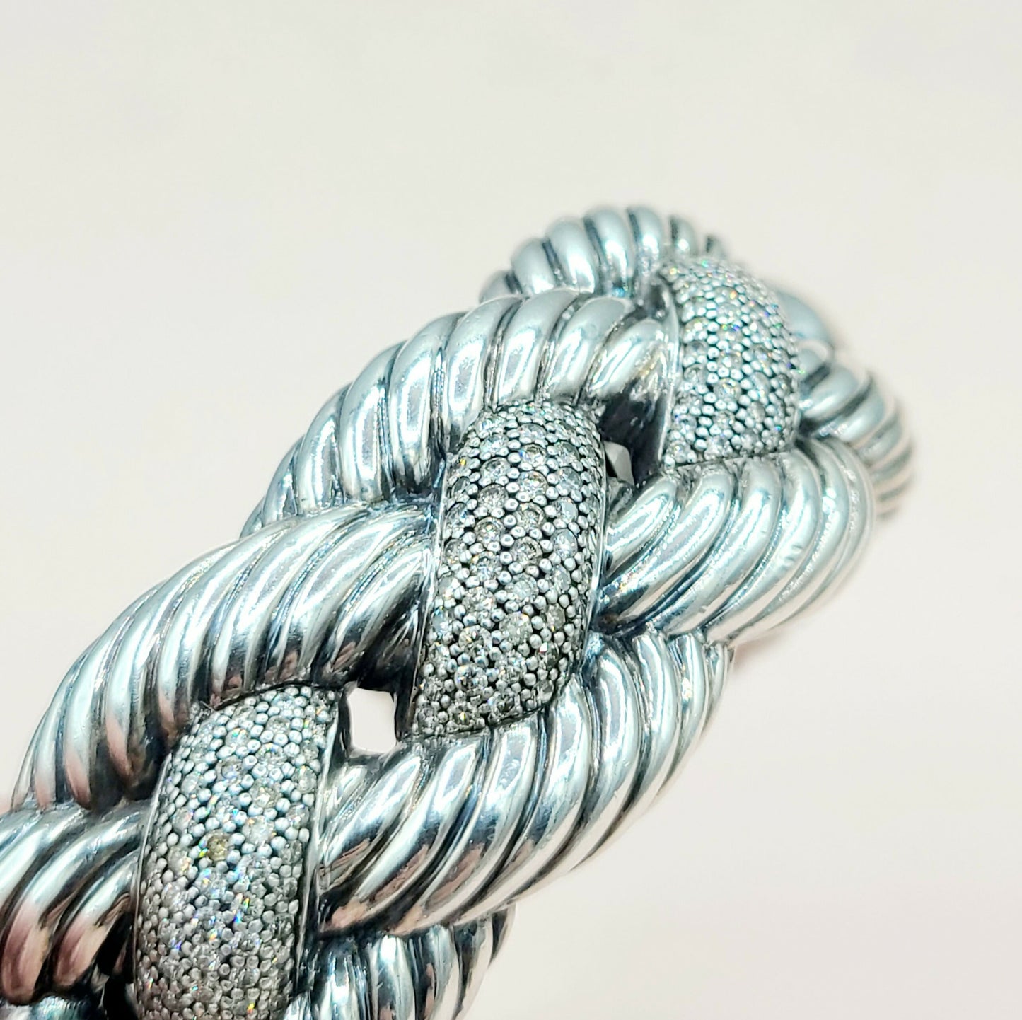  David Yurman-Wide-Woven-Cable Diamond Cuff Bracelet