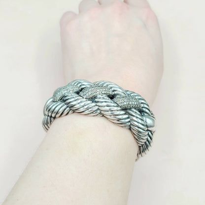  David Yurman-Wide-Woven-Cable Diamond Cuff Bracelet