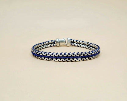 David Yurman Woven Box Chain Bracelet Sterling Silver Blue Nylon 8mm