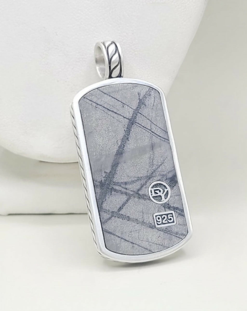 David Yurman XLarge XL Picasso Jasper Dog Tag Pendant In Sterling Silver