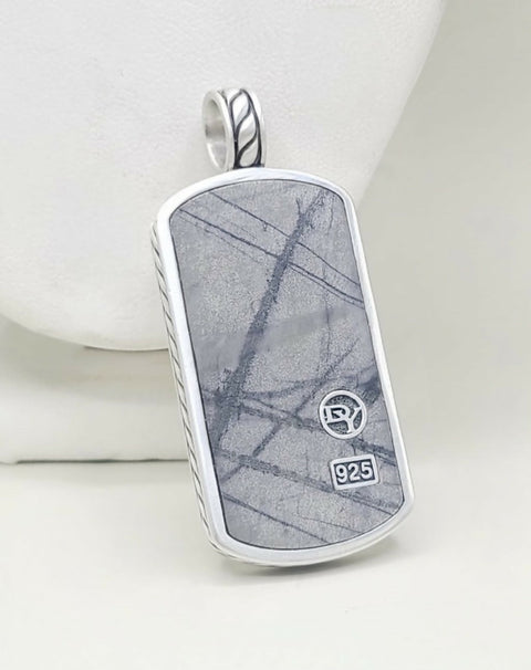 David Yurman XLarge XL Picasso Jasper Dog Tag Pendant In Sterling Silver