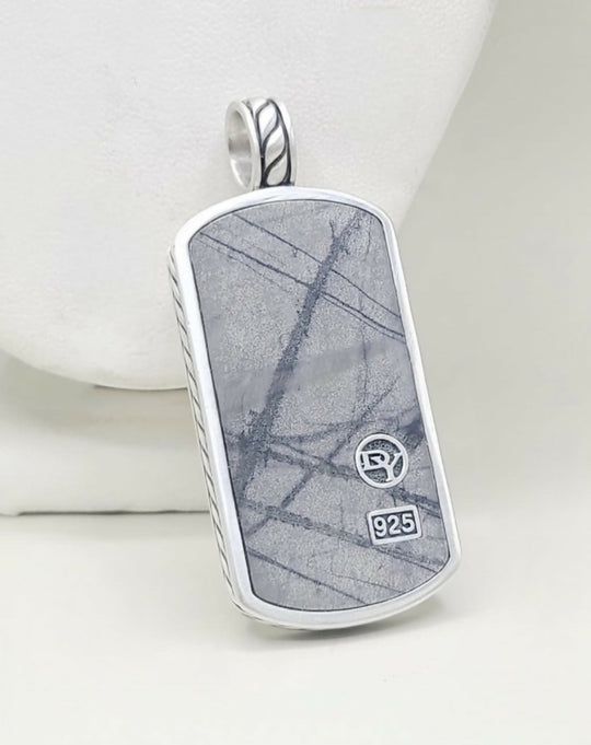 David Yurman XLarge XL Picasso Jasper Dog Tag Pendant In Sterling Silver
