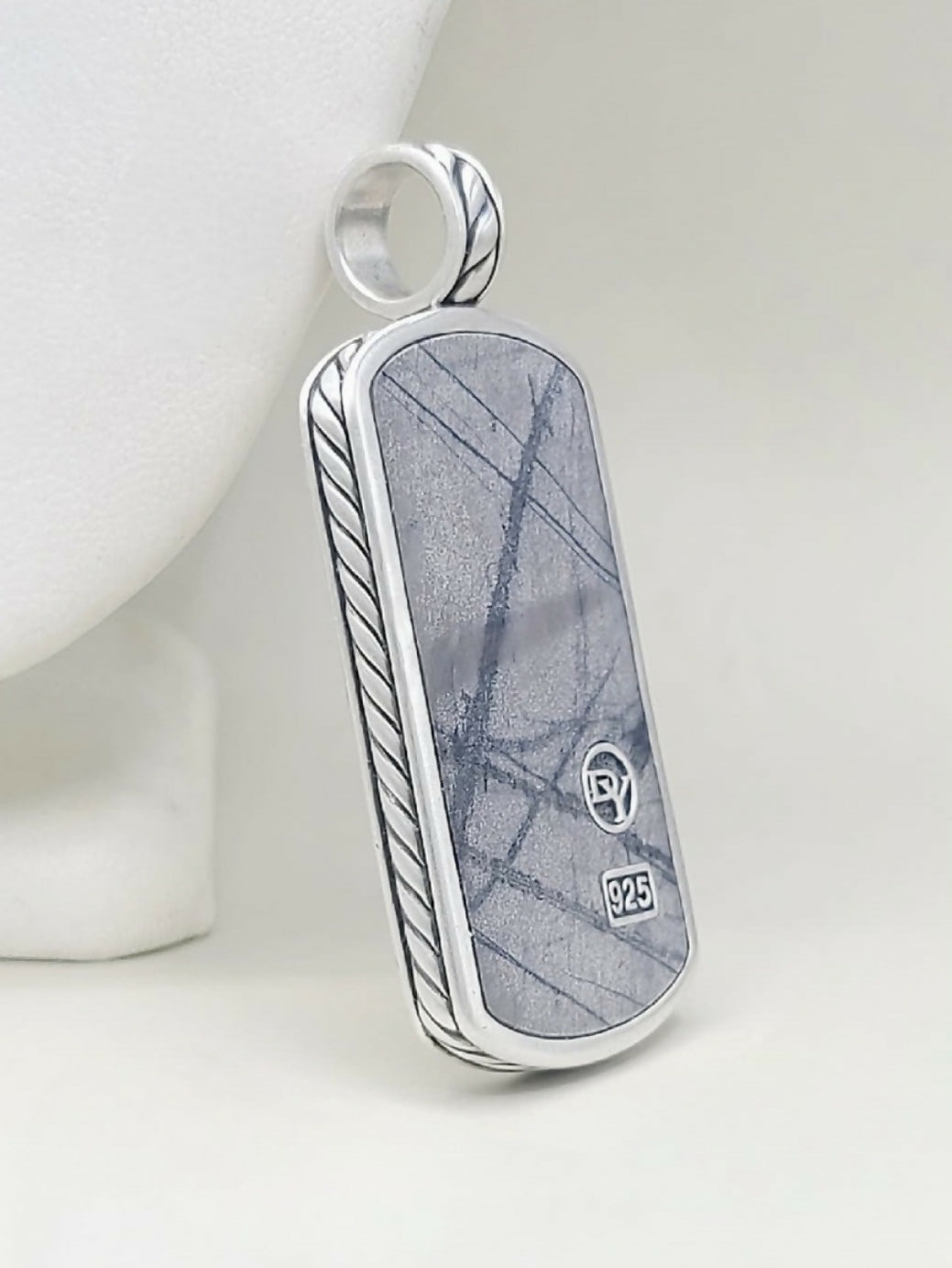 David Yurman XLarge XL Picasso Jasper Dog Tag Pendant In Sterling Silver