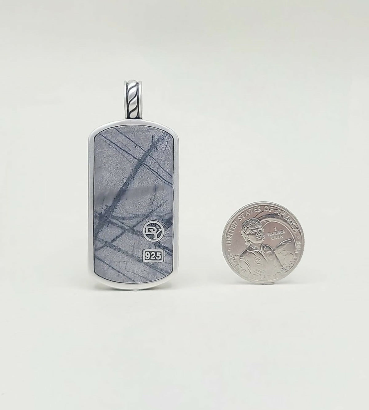 David Yurman XLarge XL Picasso Jasper Dog Tag Pendant In Sterling Silver