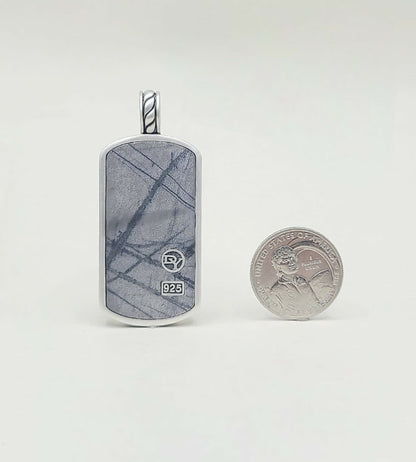 David Yurman XLarge XL Picasso Jasper Dog Tag Pendant In Sterling Silver