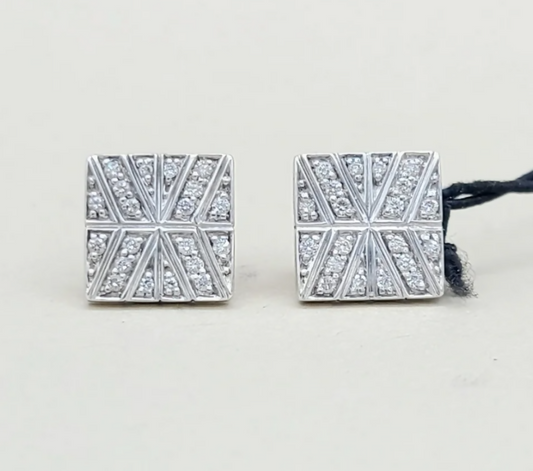 John Hardy Modern Chain Pavé Diamond Square Stud Earrings Sterling Silver 0.28 TCW 10.5mm