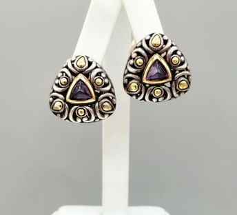 John Hardy Oversized Amethyst Earrings Sterling Silver 18K Gold 25mm
