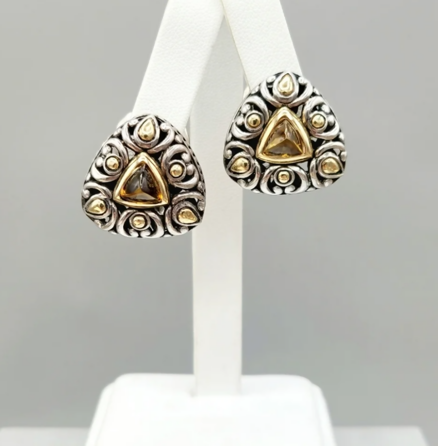 John Hardy Oversized Citrine Earrings Sterling Silver 18K Gold 25mm